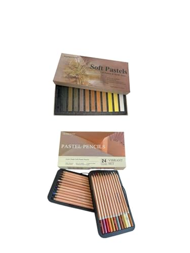 12-Pack Earth Tone Square Soft Pastels&24 Colors Soft Pastel Pencils