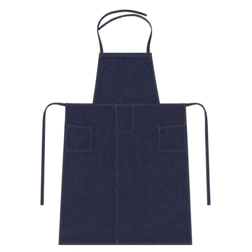 Denim Clay Pottery Apron, Long Blue Denim Cotton Split Leg Apron, 35" x 27" One Size Fits Most with Slanted Side Pockets for Potters for Chefs, Gardeners, and Artists
