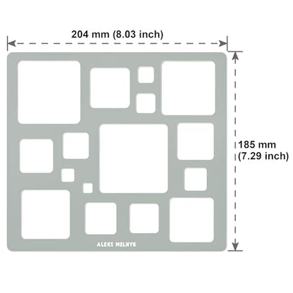 Aleks Melnyk No.209 Metal Squares Template, Stencil, Squares Master, Art Tool, Isometric Drawing Template, Lapidary, Cabochons, Geometric Ruler, Jewelry Templates