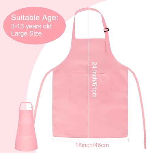10 Pack Kids Apron Children Apron Adjustable with 2 Pockets Kids Chef Painting Aprons for Cooking Baking Painting Crafts Making (Pink) - color: Pink