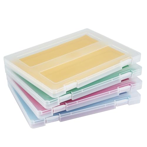 4 Pack A4 Paper Storage Box, 8.5 x 11 Project Case for US letter, Thick Scrapbook Storage Box Craft Storage Box Art Supplies Storage and Organization, Board Game Storage and Organizers - size: 12.52"L x 9.45"W x 0.94"H