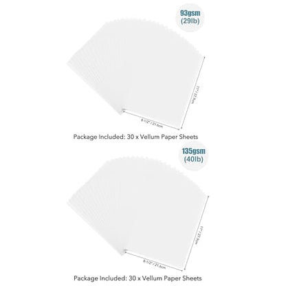 BAOFALI 60 Sheets/Set Translucent Vellum Paper,Frosted Smooth Vellum Paper Printable Vellums for DIY Invitations Greeting Cards Card Overlays,Drawing,Envelope (8.5x11inch 93gsm/29lb；135gsm/40lb) - size: 135gsm/40lb (60 Sheets)