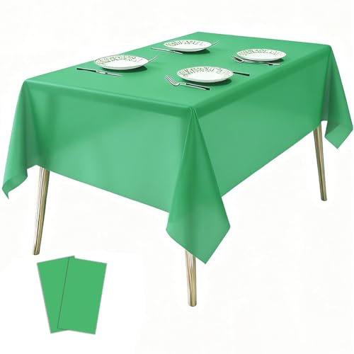 2 Pack Plastic Tablecloths Disposable Plastic Table Cloths Covers for BBQ Picnic Birthday Wedding Parties Waterproof Oil-Proof Cloth Light Weight Green Table Covers 54 x 108 in - color: Green