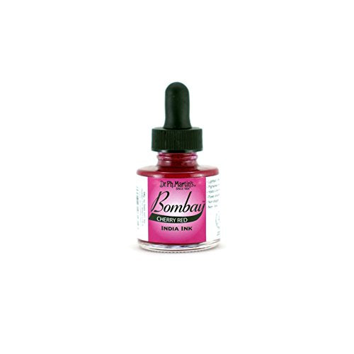 Dr. Ph. Martin's Bombay India Ink (17BY) Ink Bottle, 1.0 oz, Cherry Red, 1 Bottle