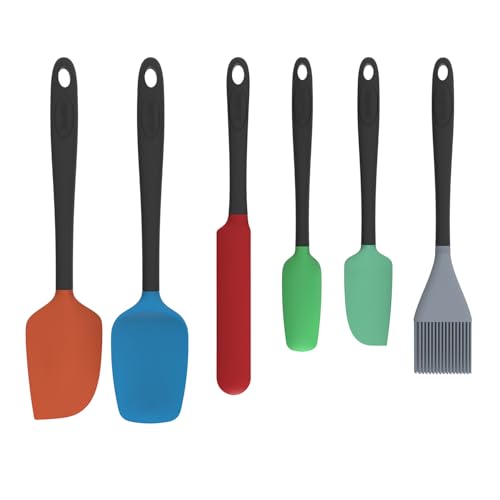 Silicone Spatula Set, 6 Pieces Food Grade Kitchen Utensils with Silicone Brush Heat Resistant Dishwasher Safe BPA-free Rubber Spatula for Scraping, Baking, Cooking, Mixing (Multicolored) - color: Colorful