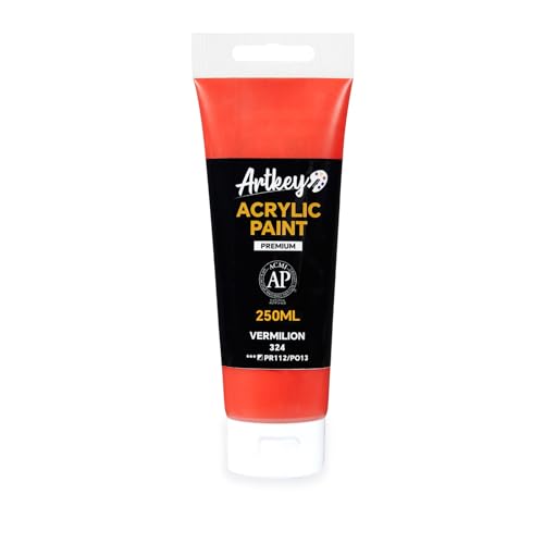 Artkey Acrylic Paint - Vermilion (250 ml/8.45 oz) Tubes, Rich & Vibrant Pigments, Professional Artists Acrylic Paints - Art Supplies for Canvas Wood Rock Clay Fabric Ceramics Art Crafts Painting - color: Vermilion, size: 8.45 Fl Oz (Pack of 1)