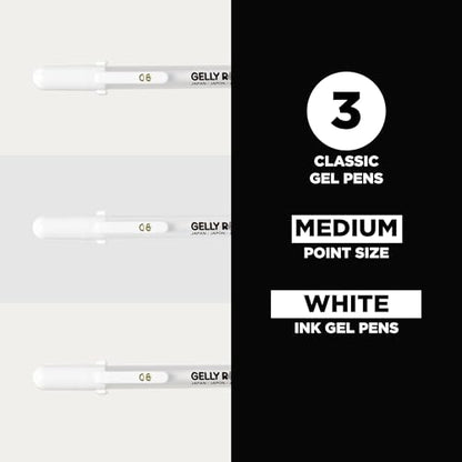 SAKURA 37488 Gelly Roll Classic 08 (Medium Pt.) 3PK Pen, White, Classic Med 3-Pc White, Medium Point