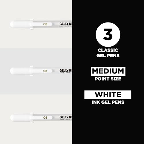 SAKURA 37488 Gelly Roll Classic 08 (Medium Pt.) 3PK Pen, White, Classic Med 3-Pc White, Medium Point