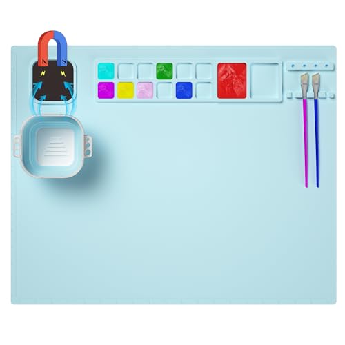 Silicone Craft Mat, 20"x16" Silicone Painting Mat with Cup, Nonstick Silicone Sheet for Resin Jewelry Casting, Creator Silicone Mat for Art, DIY, Drawing, Clay and Play Doh (Blue) - color: Blue