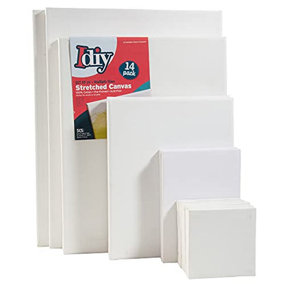iDIY Stretched Canvas Board Multi Pack (Set of 14) - Sizes 4 x 4-12 x 16, 5/8" Variety Pack - Classic White Blank, Pre Primed for Oils or Acrylics, 100% Cotton, Acid Free - Professional Grade - size: Multi (set of 14)