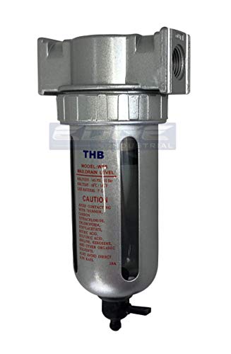 MID FLOW PARTICULATE FILTER/WATER TRAP FOR AIR COMPRESSOR COMPRESSED AIR LINES, 5u WITH POLY BOWL AND METAL BOWL GUARD (3/8" NPT) - style: 3/8" NPT