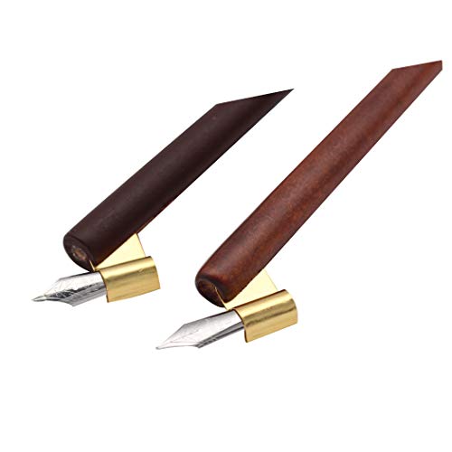 Professional Manga Gothic Pen Dip Pen Calligraphy Drawing Pen Kit, 2 Pen Holders Handles, 7 Nibs (2 Fountain Pen Nib, 5 Flat Nib) - Brown Wood and Redwood - color: Brown Wood and Redwood