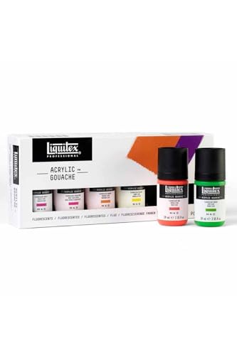 Liquitex Acrylic Gouache Paint Set, 6 x 59ml (2-oz), Fluorescents | Ultra pigmented, low viscosity, flat matte finish, no brush strokes, permanent & non-cracking & perfect for color-blocking - style: Fluorescents Set 6 x 59ml (2-oz)