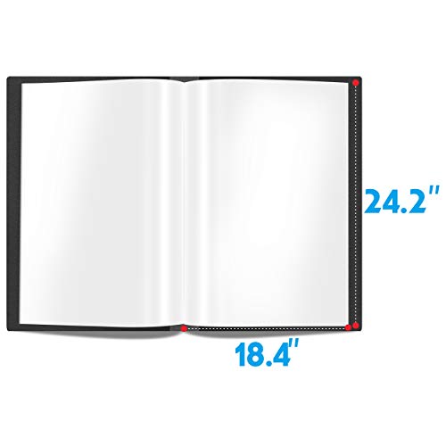 Presentation Book 40 Clear Pockets Sleeves Protectors Art Portfolio Clear Book for Artwork, Report Sheet, Letter (Can Accommodate 24.2 X 18.4inch) - size: 24.2x18.4inch (Black)