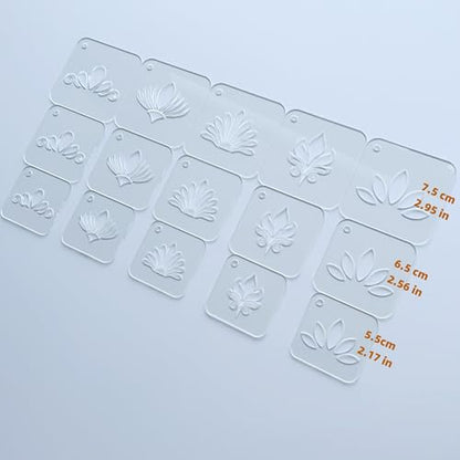 Mandala Stencils for Painting, 15 Pack Clear Acrylic Templates with Metal Ring, 3 Sizes 2.17-2.95 Inch, for Dot Art Canvas Wood