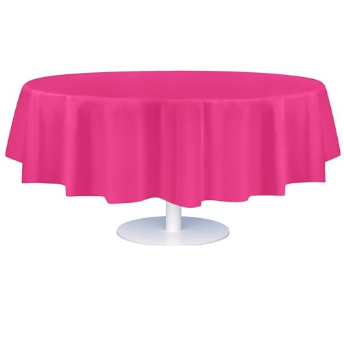 Grandipity Plastic Table Cloth Disposable 12 Pack 84" Round Hot Pink | Plastic table covers, durable disposable tablecloths, fade and tear-resistent table cover for party, event - color: Hot Pink, size: 84in. Round