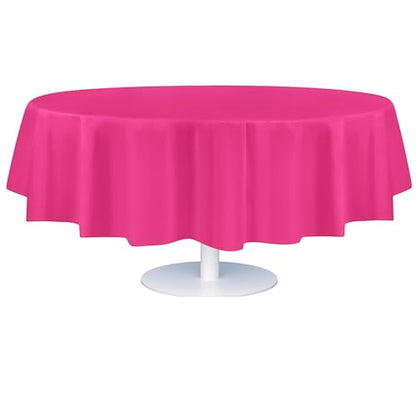Grandipity Plastic Table Cloth Disposable 12 Pack 84" Round Hot Pink | Plastic table covers, durable disposable tablecloths, fade and tear-resistent table cover for party, event - color: Hot Pink, size: 84in. Round