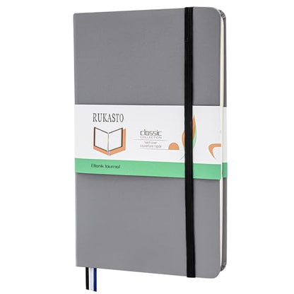 Hardcover Notebook Blank Journal Sketchbook for Drawing, Medium 5.5 by 8.4 Inch, 100 GSM Thick Paper (Grey, Plain) - color: Gray