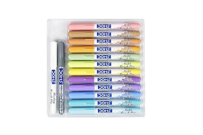 Doms Super Soft Tip Pastel Shades Brush Pen Set | 12 Pastel + 1 Silver + 1 Blender | Ideal for Doodling, Illustrations, Calligraphy, Artists & Professionals | Pack of 1