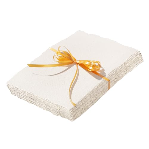 50 Sheets Deckle Edge Paper 5 x 7 in, 160 GSM Handmade Paper | Rough Textured Cold-Pressed Paper for Invitations, Cards, Watercolor Art, Crafts - size: 5 x 7inch