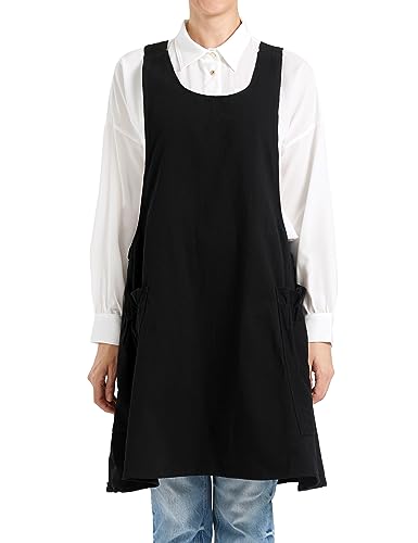 Cozy Adjustable Cross Back Aprons for Women with Pockets Cotton Linen Cooking Kitchen Baking - color: Black