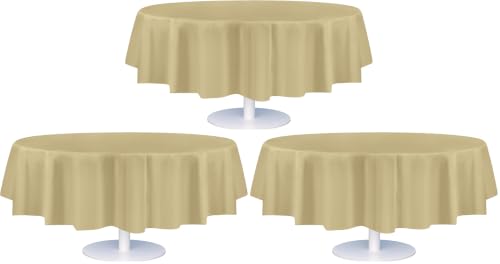 Plastic Table Cloth Disposable 6 Pack 84 Inches Round Table Cloths - color: Beige, size: 84 inches Round (Pack of 3)