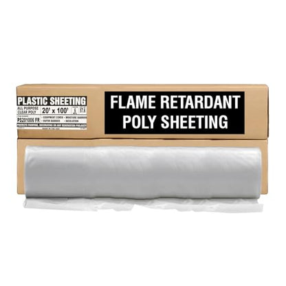 Aluf Plastics 6 MIL Thick Extra Strong Heavy Duty Fire Retardant Clear All Purpose Vapor and Moisture Barrier Sheet Tarp/Drop Cloth - 20" x 100' - For Painting, Furniture, Carpet, & Contractor - color: Clear, style: 20ft x 100ft Flame Retardent Sheeting,