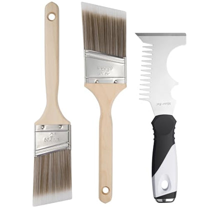 Mister Rui Angled Paint Brushes 3 Pieces Set, with Paint Brush Comb Cleaner | Synthetic Paint Brush Roller Cleaner Tool 2" &2.5'' Long Handle Paint Sash Brush for Commercial Grade Trim, Cabinet - size: 3PCS, 2", 2.5", Paint Comb