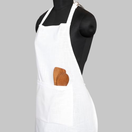 FINGERCRAFT Apron, Dual Pocket, Adjustable Tie, Multipurpose Washable Bib Apron for Home, Kitchen, Chef and Professionals - color: White