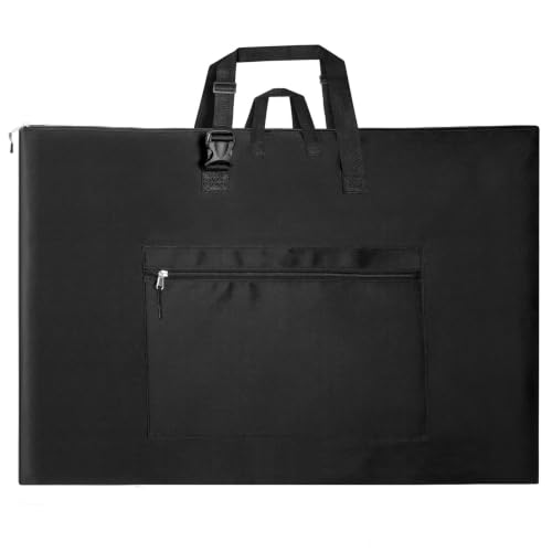 Light Weight Art Portfolio Tote Bag 24'' x 36'' Black Waterproof Canvas Carrying Storage Case with Detachable Shoulder Strap For Photography Artwork Poster Sketching Drawing - size: 24 x 36 Inch