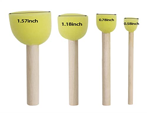 Foam Sponge Brushes Set Penta Angel 8Pcs Multi Size Round Painting Sponges Tools with Wood Handle for Acrylic Stains Watercolor Varnishes and Crafts DIY(Mixed Size, Yellow) - size: Mixed Size