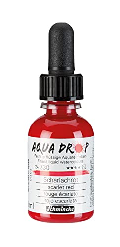 Schmincke - AQUA DROP, liquid, pigment-based watercolour, scarlet red in 30 ml pipette bottle, 24330034, for watercolorpainting, urban sketching, calligraphy, handlettering, lightfast - color: 330 scarlet red