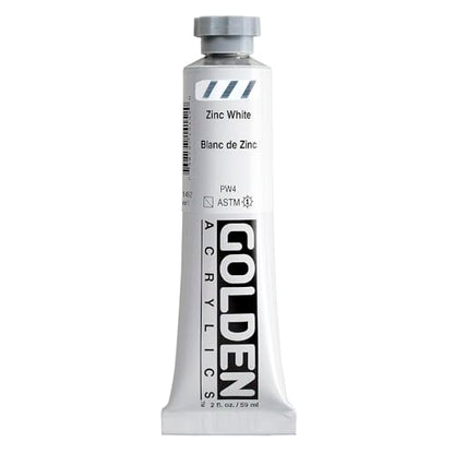 GOLDEN Heavy Body Acrylics, Zinc White, 2 fl. oz. Tube | Artist grade acrylic paint with rich pigment load and a thick body that retains texture and toolmarks.