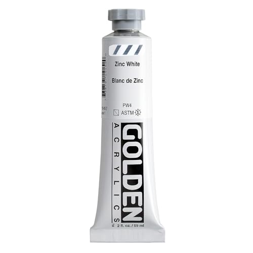 GOLDEN Heavy Body Acrylics, Zinc White, 2 fl. oz. Tube | Artist grade acrylic paint with rich pigment load and a thick body that retains texture and toolmarks.