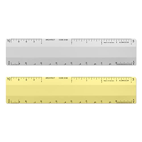 Alumicolor Architect 6 inch Ruler Scale w/ 4 Bevel Design for Drawing, Drafting & Engineering, Calibrations Divided by (1/8, 1/4), (1/2, 1), (3/8, 3/4), (3, 11/2), Gold - color: Gold