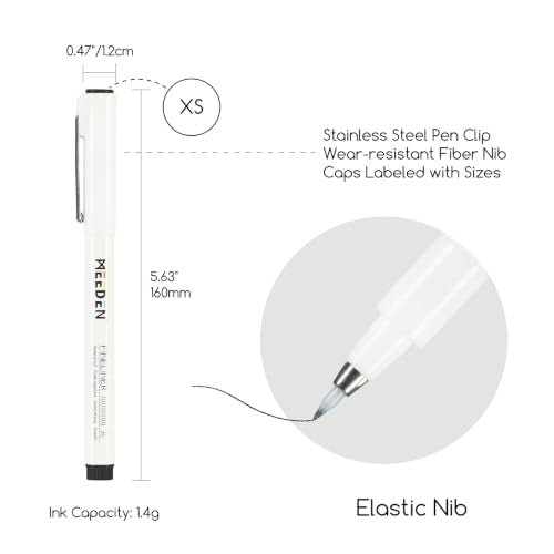 MEEDEN Micro Fineliner Drawing Pens: 0.4-1.2mm XS Nib, 6 Pack, Black Ink | Waterproof archival ink with a flexible tip for technical drawing, sketching, outlining, manga, illustration, and journaling - style: XS Elastic Nib