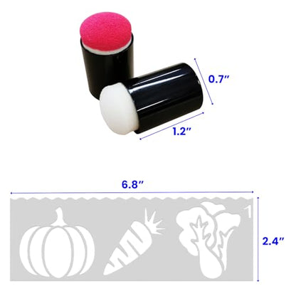 Daily Treasures 20Pcs Finger Sponge, Finger Sponge daubers with 8Pcs Vegetables and Fruits Stencil Templates for Arts and Craft Painting Projects-Daubers for Stamping, Drawing, Ink, Card Making
