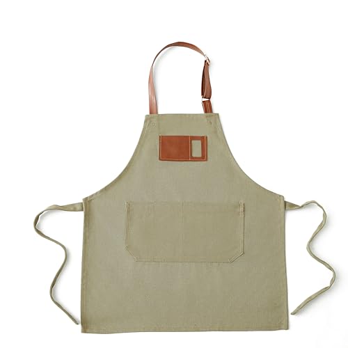 Canvas Aprons for Kids, Childrens Aprons with 4 Pockets and Card Slot Pocket for Painting Crafting Kitchen - color: Green