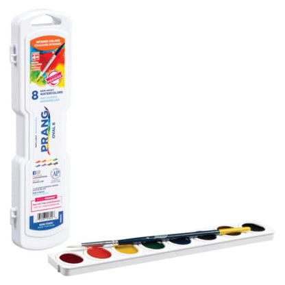 Prang Semi-Moist Watercolors 8-Color Oval Pan Set, Class Pack of 36 | Refillable, Wax-Free Pigments, Mixing Tray in Lid, Size 6 Paintbrush Included - style: 8 Count (Pack of 36)