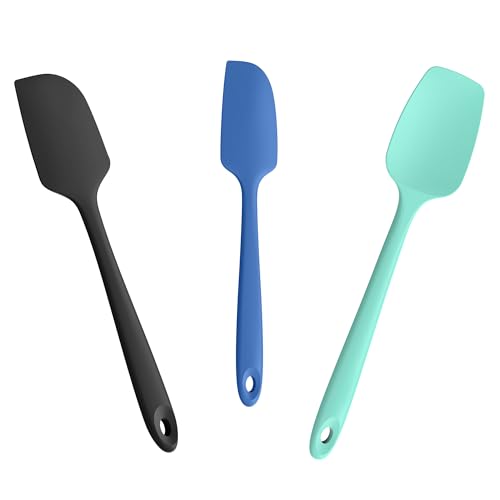 Doosu 600°F Heat Resistant Silicone Spatula Scrapers (Set of 3, Multi-3) | Food Grade Kitchen Rubber Baking Cooking Tool Nonstick Utensil Set for Mixing, Scraping, Folding, Stirring, Serving - color: Multicolor 3, size: Set of 3