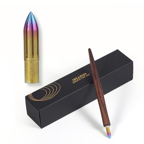 brass dipping pen color titanium all copper handmade stainless steel calligraphy hand drawn flower body painting watercolor (Rainbow titanium color+pen holder) - color: Rainbow titanium color+pen holder
