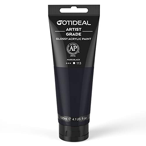 GOTIDEAL Black Acrylic Paint Tubes (120ml, 4.1 oz), Mars Black Paint - color: Mars Black, style: Regular