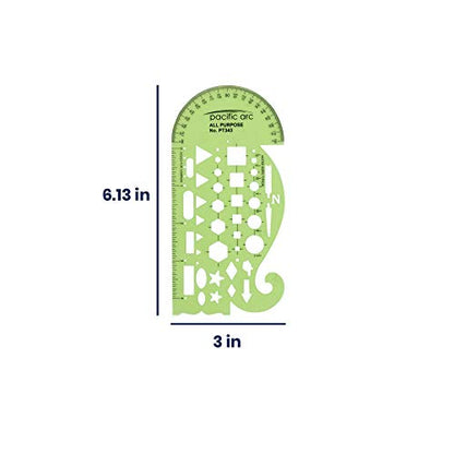 Pacific Arc All Purpose Template Guide, Featuring A Protractor, 4 Inch Ruler, French Curves, and Standard Shapes - style: All Purpose