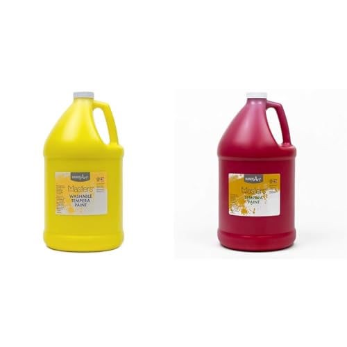Handy Art Little Masters Washable Tempera Paint, Gallon, Yellow,214-710 128 fl Oz and Red Gallon Paint Bundle (Pack of 2)