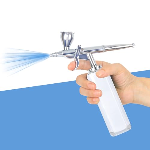 high air Flow Cordless Airbrush Kit, Wireless Portable Air Brush Compressor, Rechargeable Mini Air Brush, Handheld Airbrush Gun for Barber, Model Painting, Nail Art, Makeup, Tattoo (White) - color: white