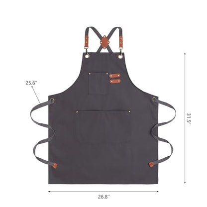 Chef Aprons for Men Canvas Apron with Large Pockets and Adjustable Neck Strap for Cooking,BBQ, Gardening - color: Grey