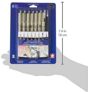 SAKURA 50203 8-Piece Pigma Manga Comic Pro Drawing Kit | Pigment-Based Archival Ink for Manga & Anime Art, Detail Work, Waterproof, Fade-Resistant, No Bleed - style: 8 Pen Pack