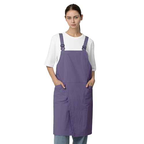 Unisex Waterproof Apron Restaurant Cooking Cafè Flower Shop Baking Kitchen Length Adjustable - color: Ash Purple
