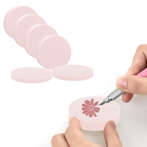 6 Pieces Round Blank Rubber Stamp Carving Blocks Stamp Making Block Crafts Rubber Stamps for Stamps Making, DIY Crafting, Scrapbook, Soft and Easy to Carve, Pink