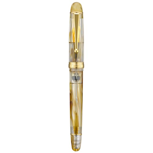 Asvine V126 Vacuum Filling Fountain Pen Brown Swirl Transparent Acrylic, Medium Nib Large-Capacity with Gift Case - color: Brown Swirl, style: Medium Nib